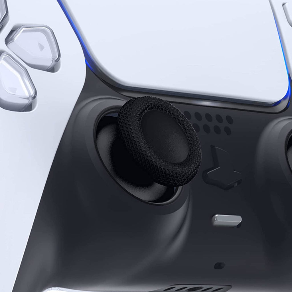 Black PS5 controller thumbstick replacement installed, textured grip on analog housing