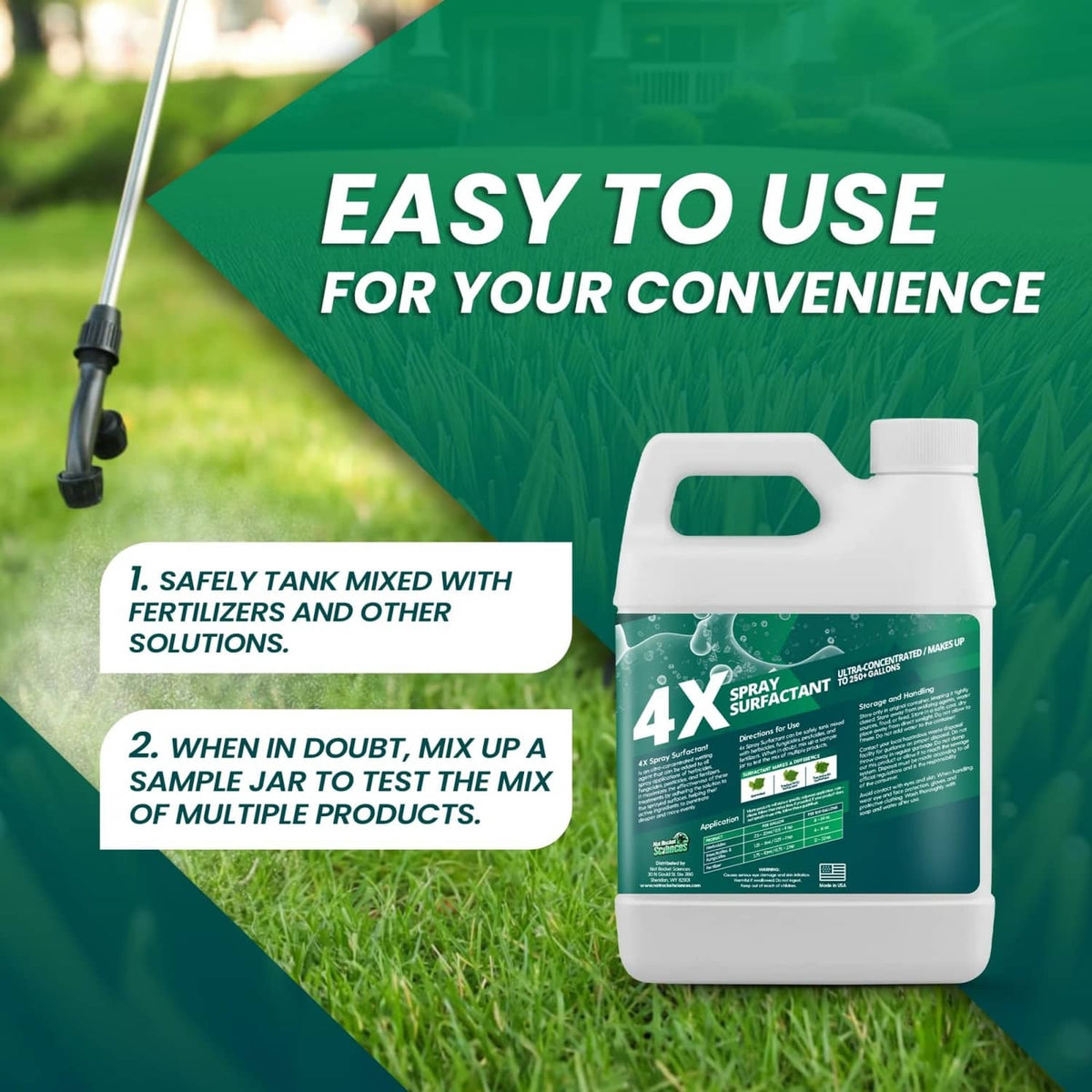 4X spray surfactant concentrate bottle with green label and garden sprayer nozzle