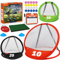 Golf chipping target net set with red, green, and black frames and 10/20/30 point targets