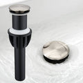No-overflow vessel sink drain with brushed nickel pop-up top and black body