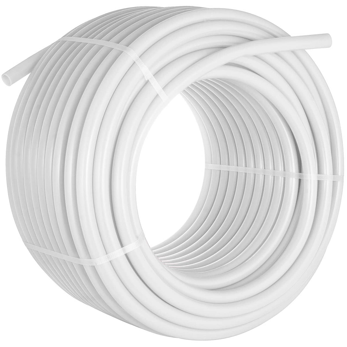 White PEX-B tubing coil with evenly spaced ridges