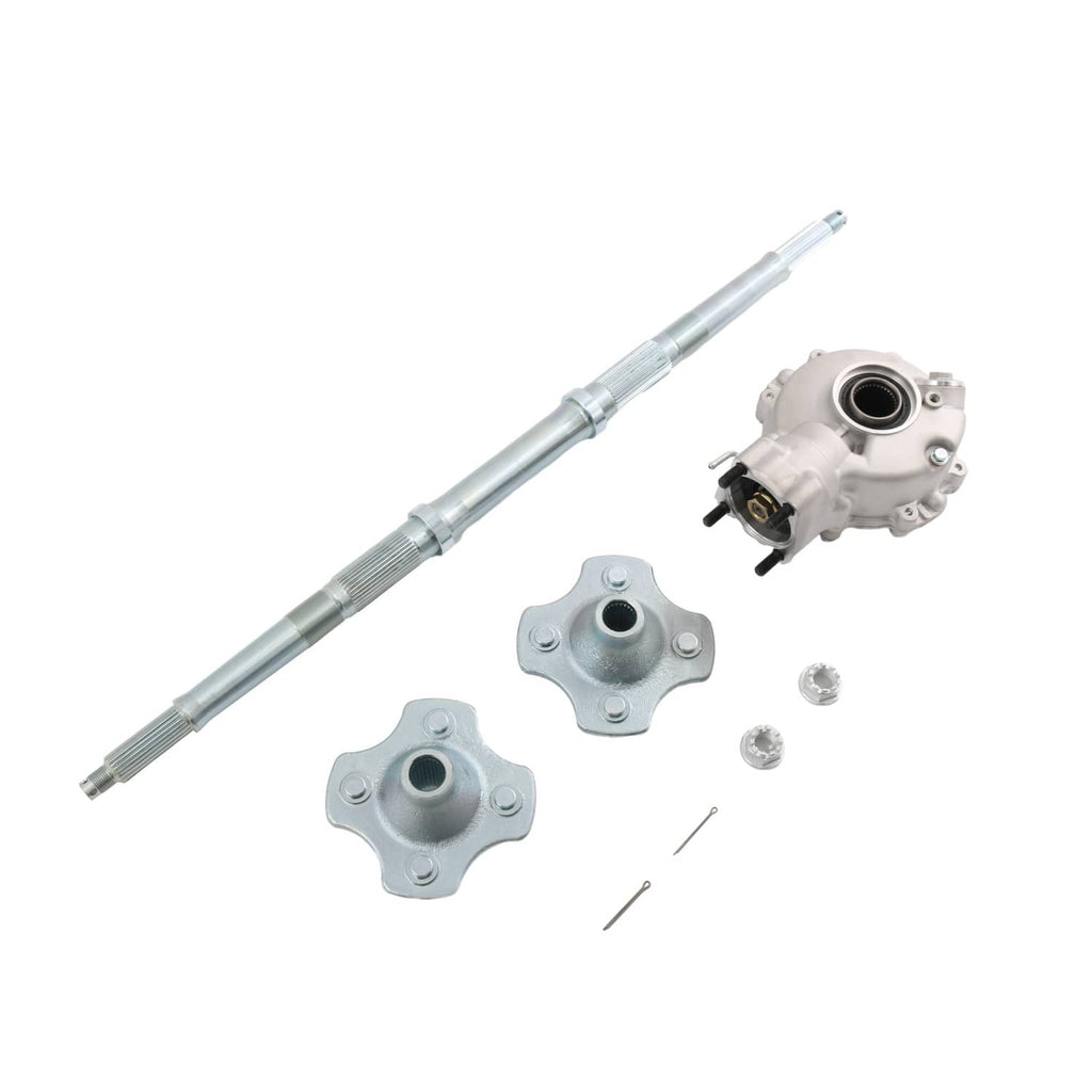 Rear differential axle shaft with wheel hub unit, hub plates, and small hardware