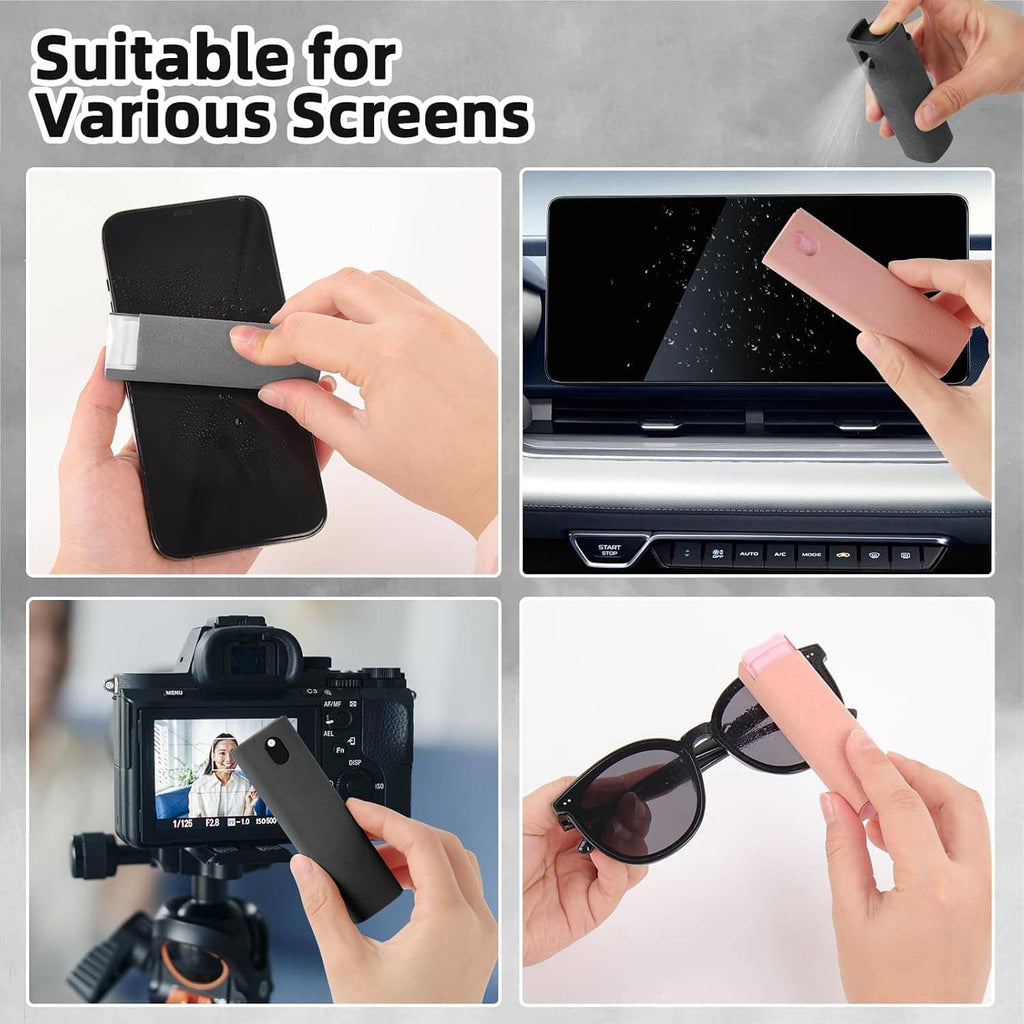Screen cleaner kit with microfiber case used on phone, laptop, camera lens, and glasses