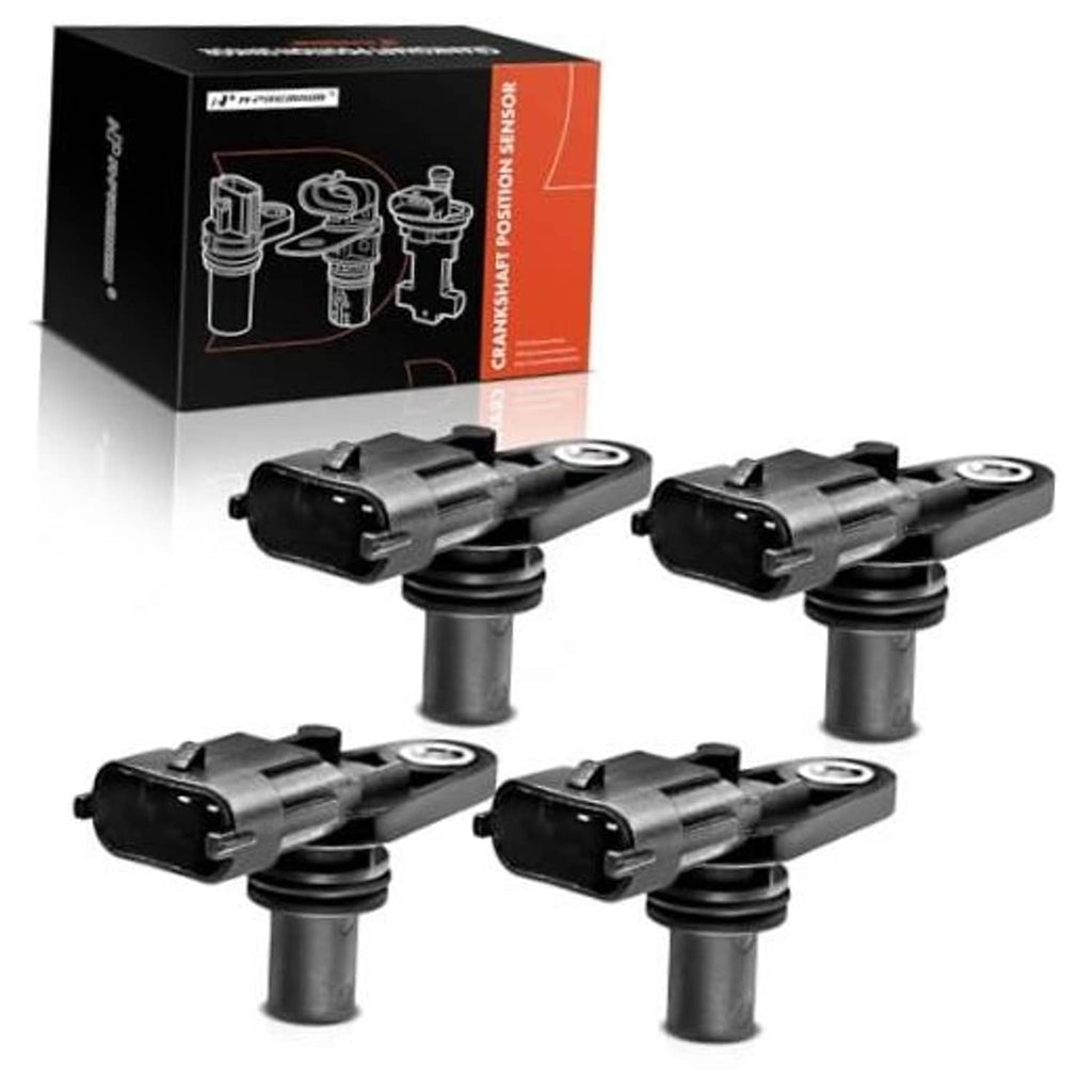 Camshaft position sensor set (4) with black electrical connectors and metal bodies