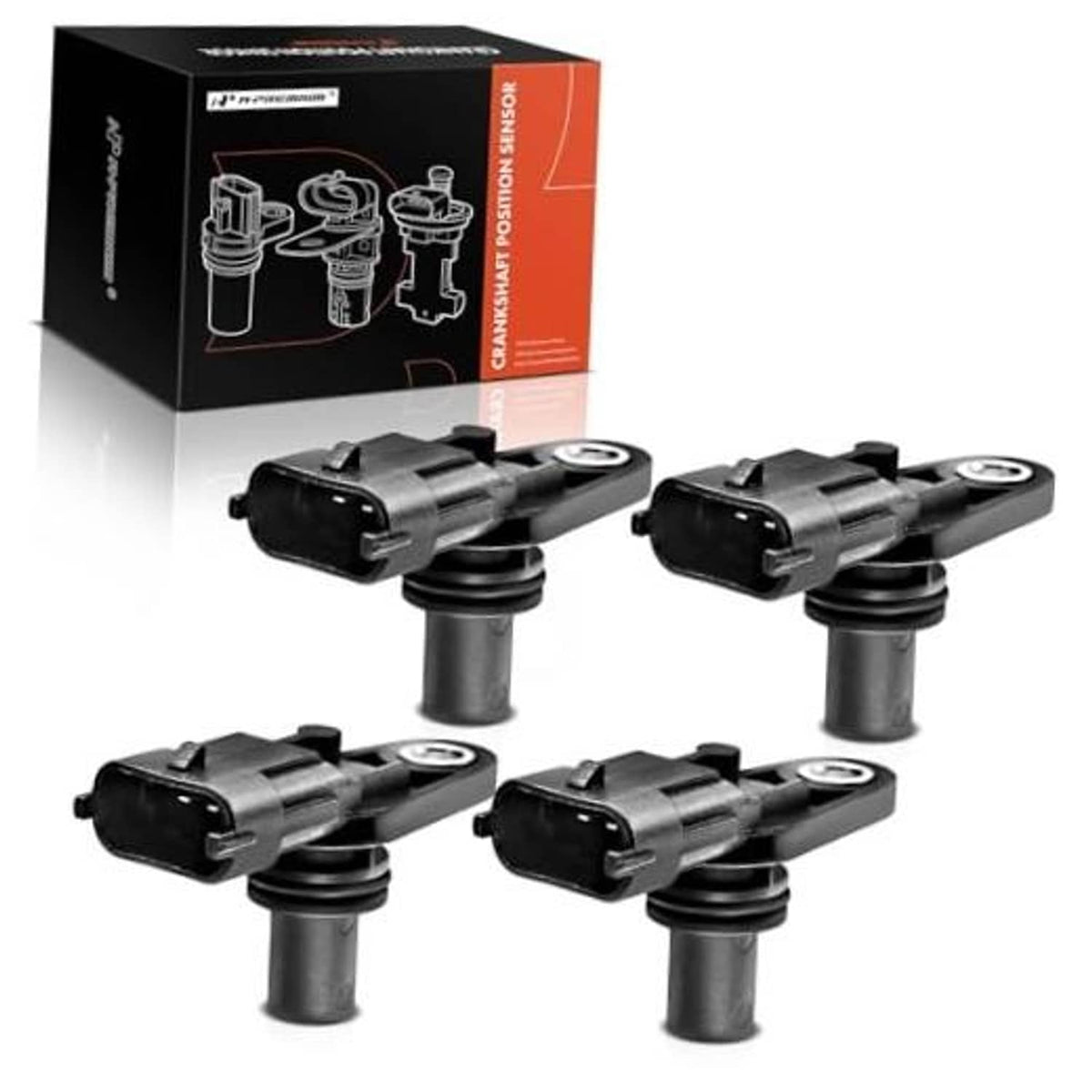 Camshaft position sensor set (4) with black electrical connectors and metal bodies