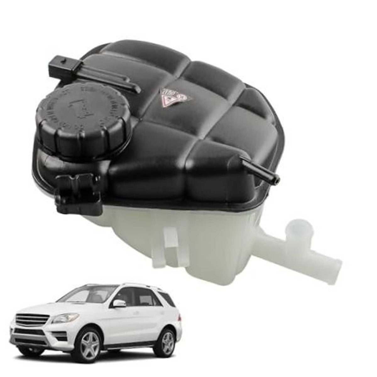 Engine radiator coolant overflow reservoir tank with black cap and sensor