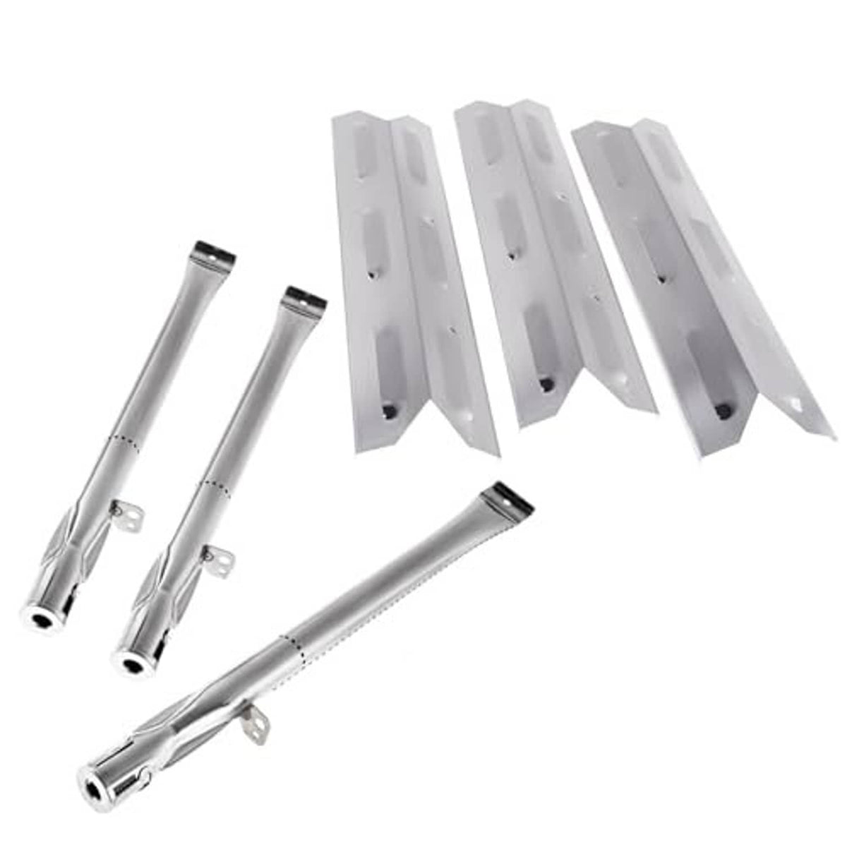 Grill replacement parts kit with two stainless burners and three white heat plates