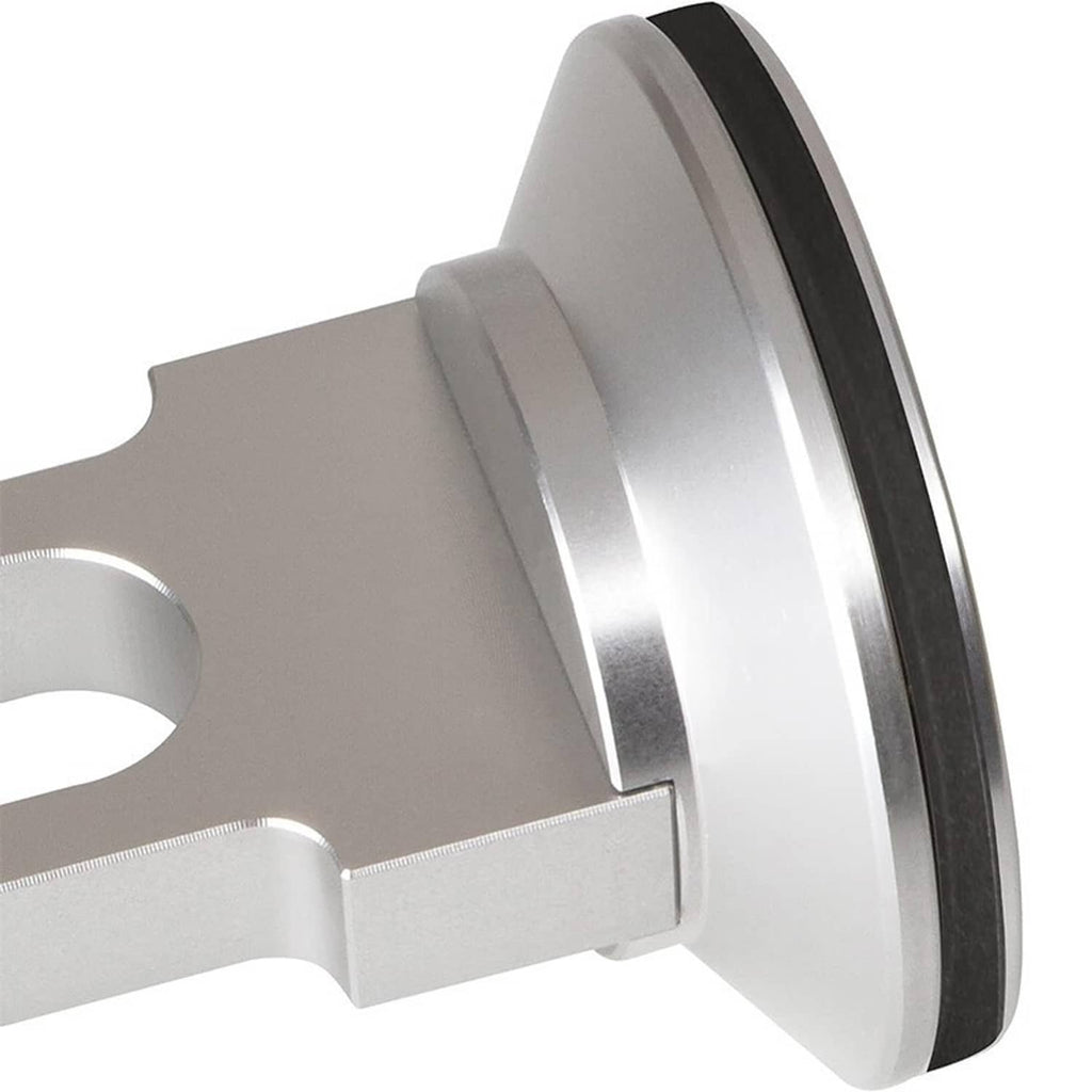 Metal bearing end with black rubber seal and mounting tab