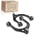 Front upper control arm pair with ball joints and bushings, black steel A-arms