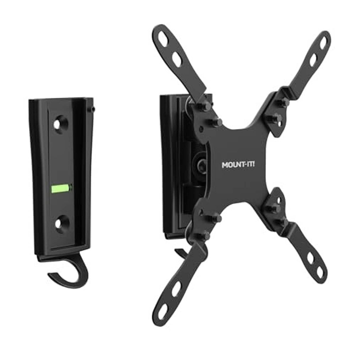 Black TV wall mount bracket set with dual wall plates and four mounting arms