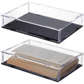 Clear acrylic book display case with black base, open top tray