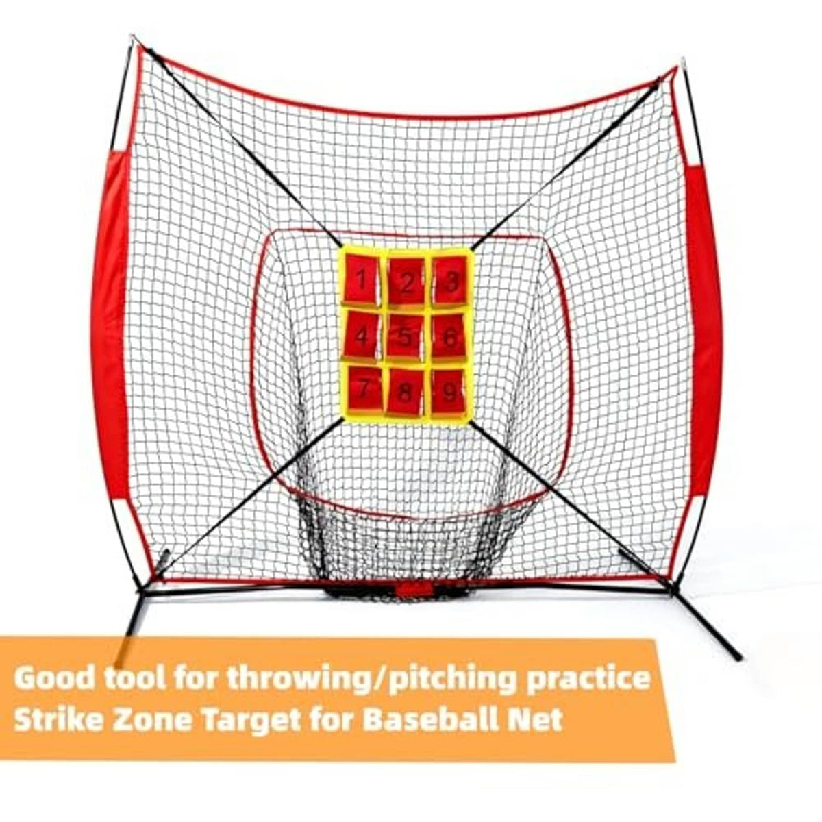 Strike zone target net with white mesh, red frame, and yellow 1–9 numbered board
