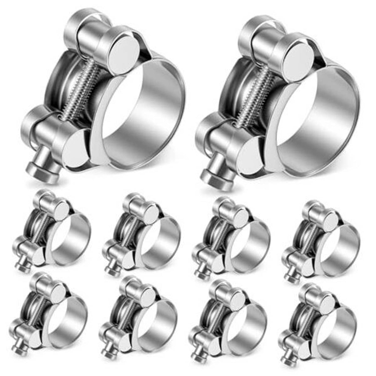 304 stainless T-bolt hose clamps with adjustable slotted head screw, two-piece set