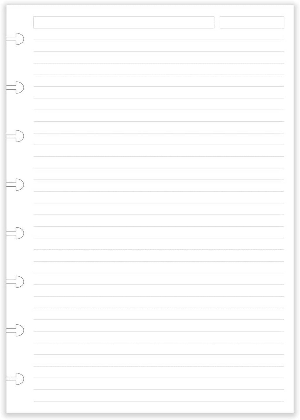 White lined refill paper sheet with punched disc holes on the left edge