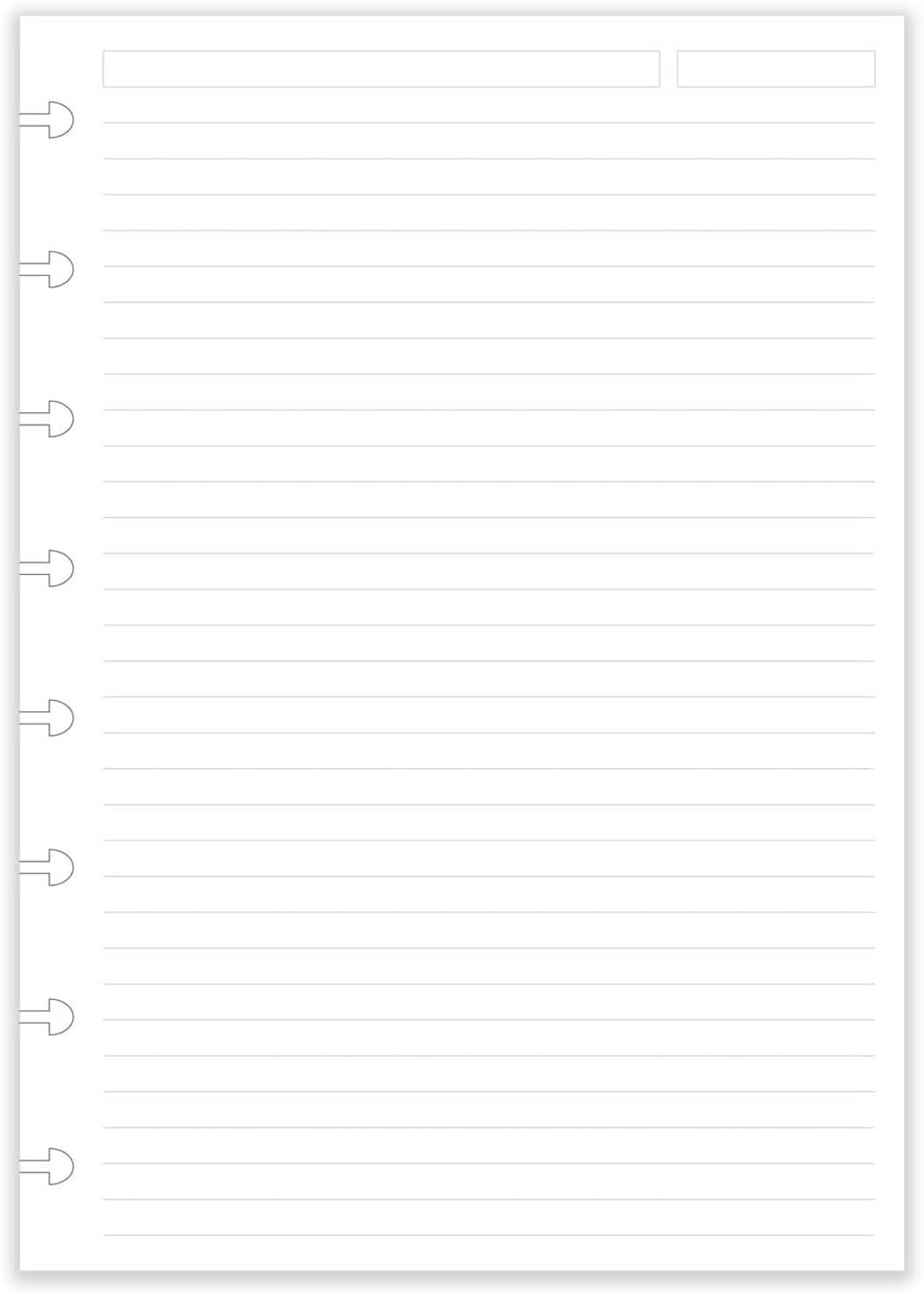 White lined refill paper sheet with punched disc holes on the left edge