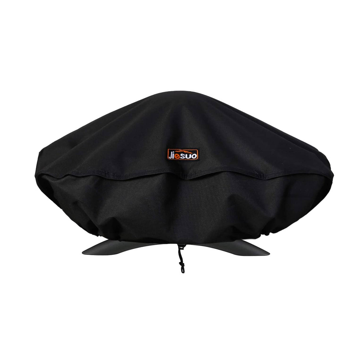 Black Jiesuo grill cover for portable gas grill, domed top with front tie cords