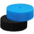 Pair of circular pond filter pads, blue fine and black coarse, stacked