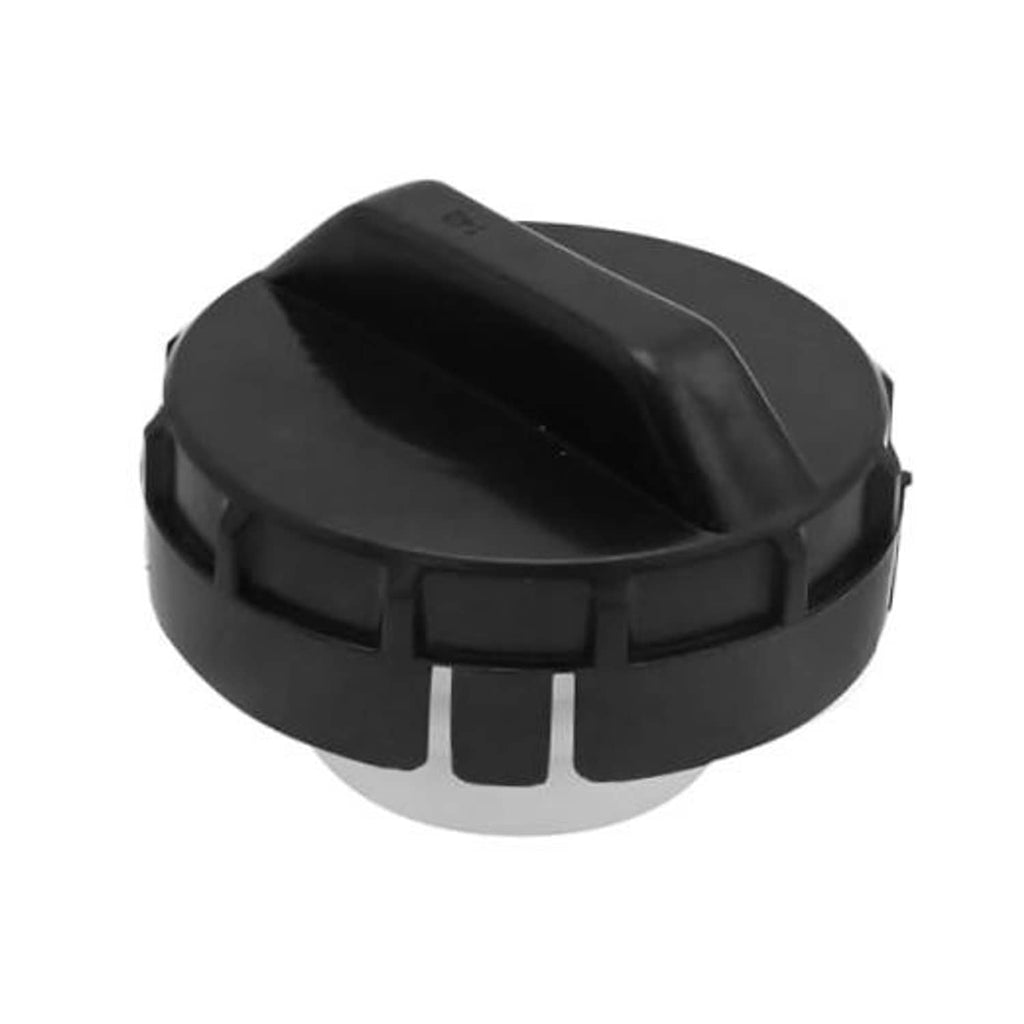 Black fuel tank cap replacement with hinged cover and three-slot tab ring