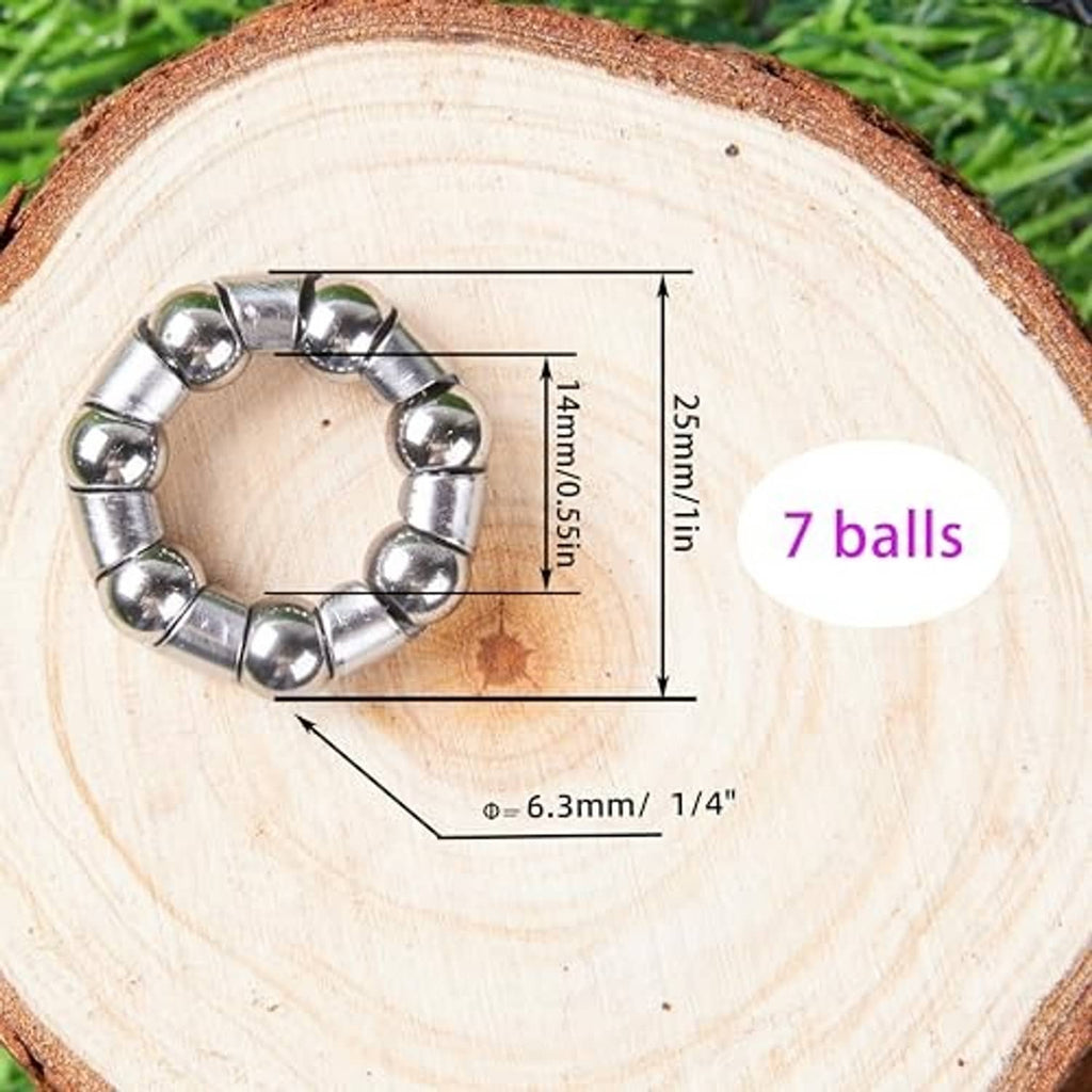 Bike hub ball bearing ring with 6.3 mm/1/4 in size shown, silver balls cage