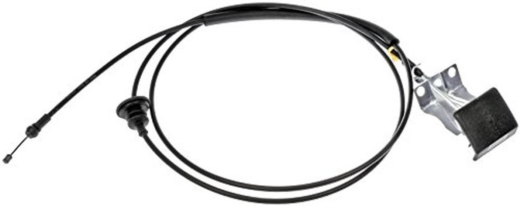 Hood release cable assembly with black cable and silver metal latch bracket