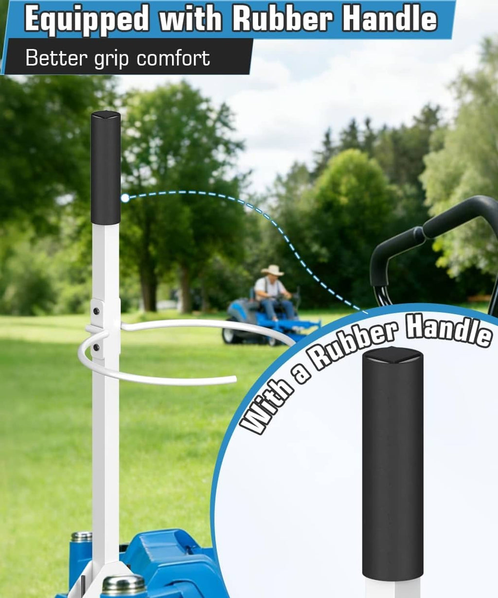 White handle mount with tall black rubber grip and curved holding arm for buckets