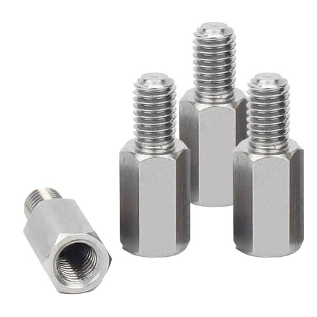 Four-piece metal spacer adapter set with threaded bolts and hex bases
