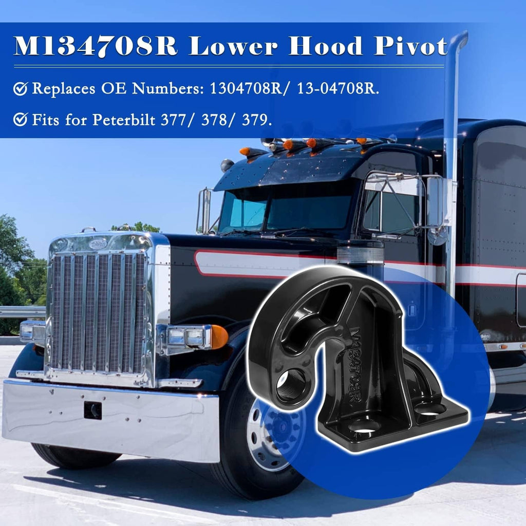 Black right-hand lower hood pivot bracket, three-hole mounting base