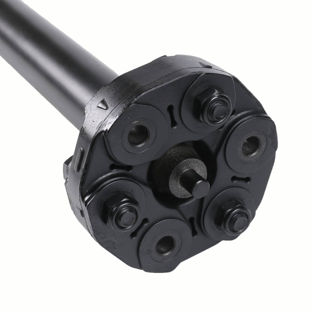 Front drive shaft U-joint yoke with circular mounting caps and bolts
