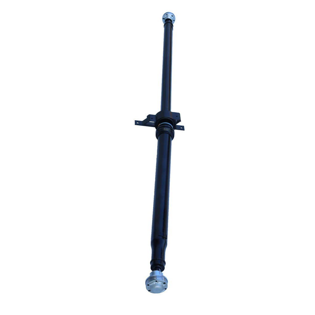 Rear driveshaft prop shaft assembly side view with center support and metal end joint