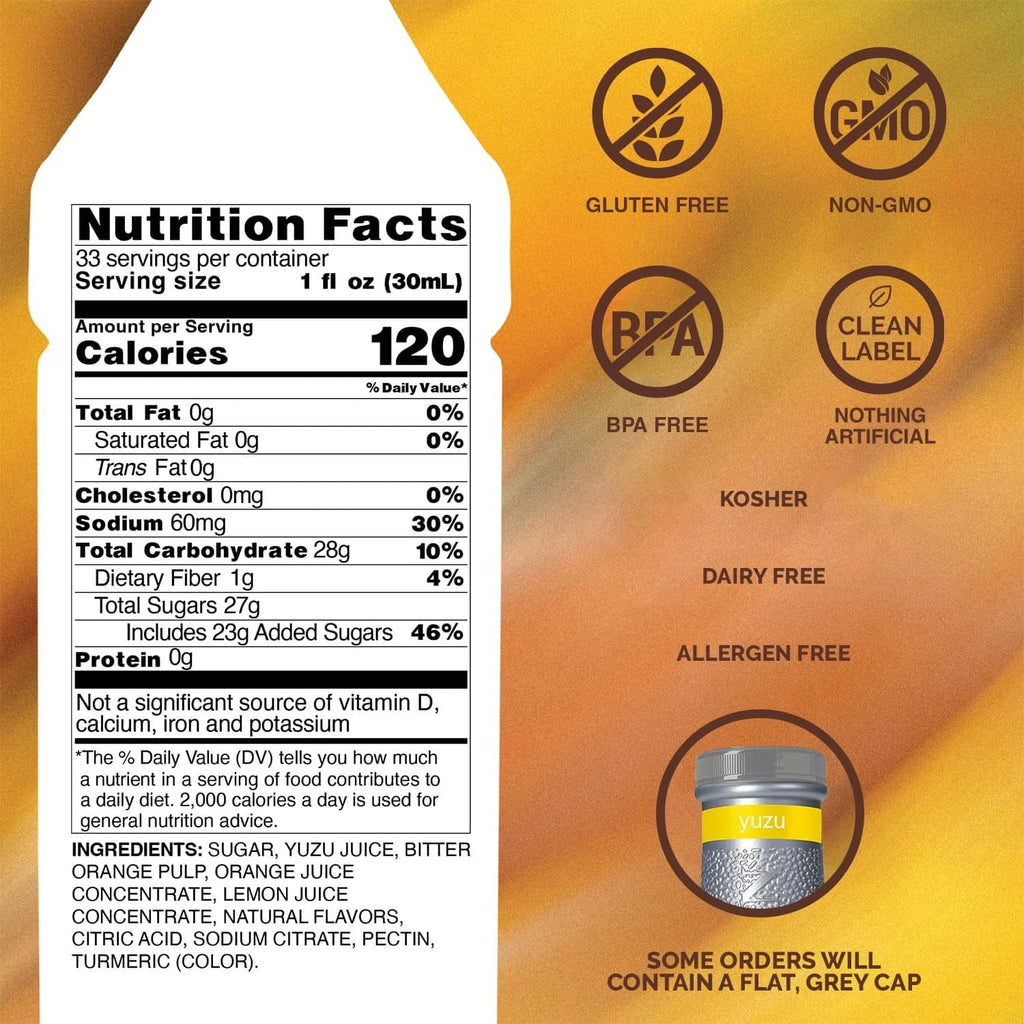 Monin Yuzu purée label with nutrition facts and dietary icons
