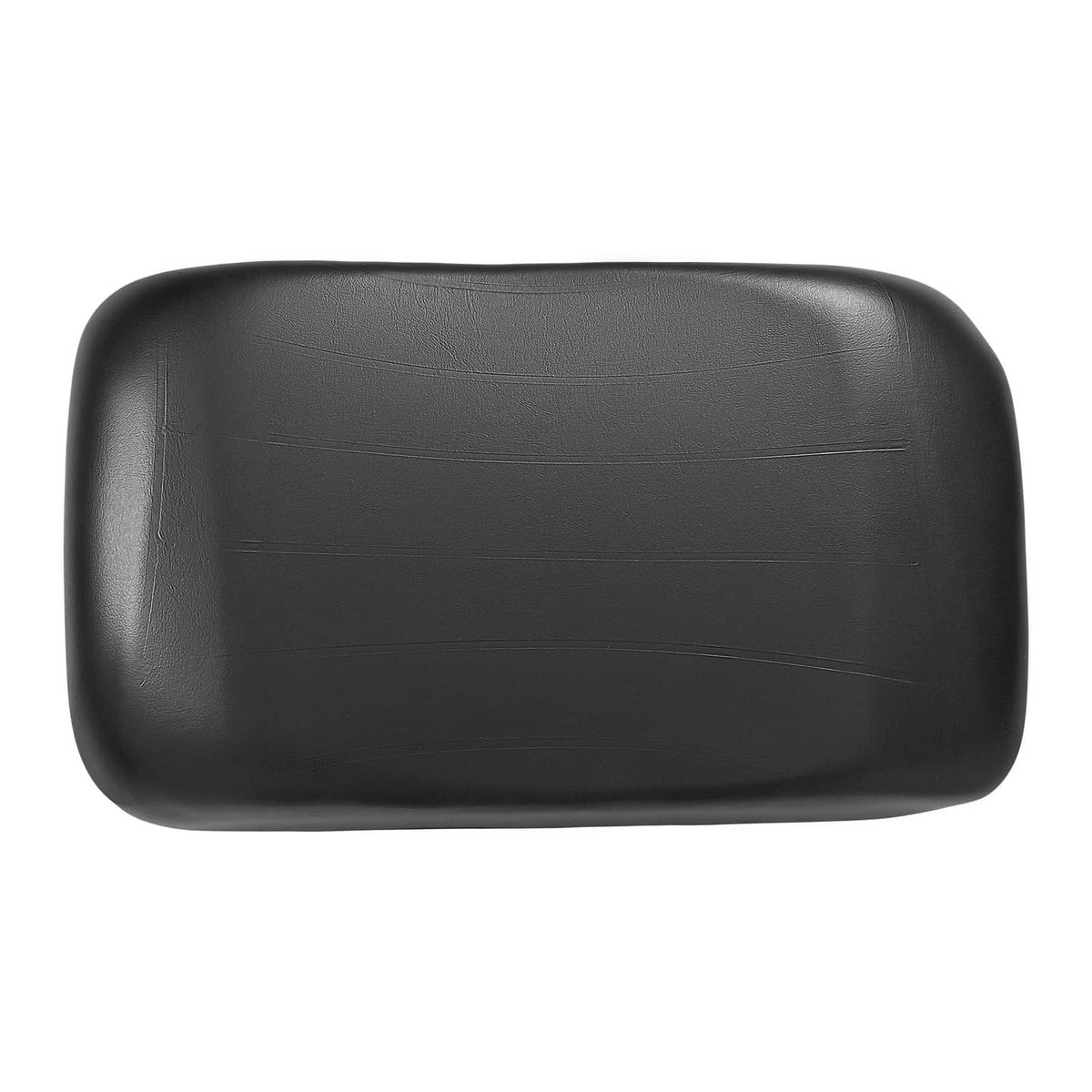 Black golf cart seat back cushion, front view with stitched panel lines