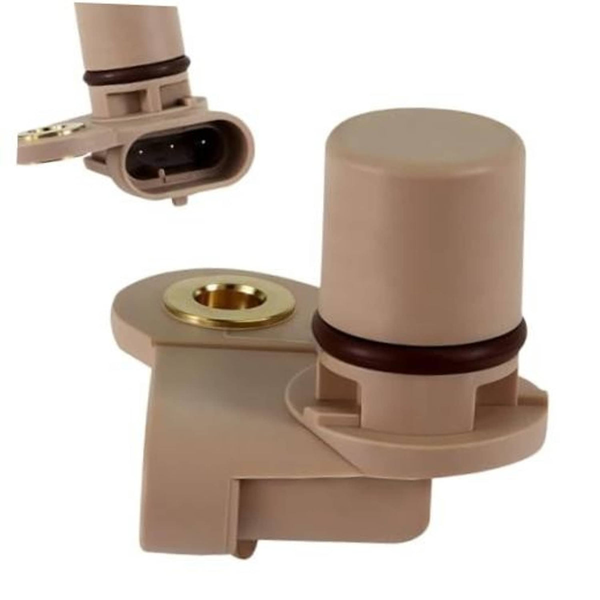 Camshaft position sensor with beige housing and electrical plug connector