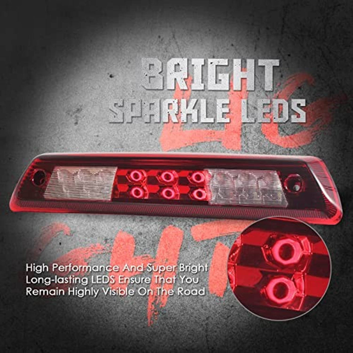 LED rear brake light assembly with red housing and clear lens sections