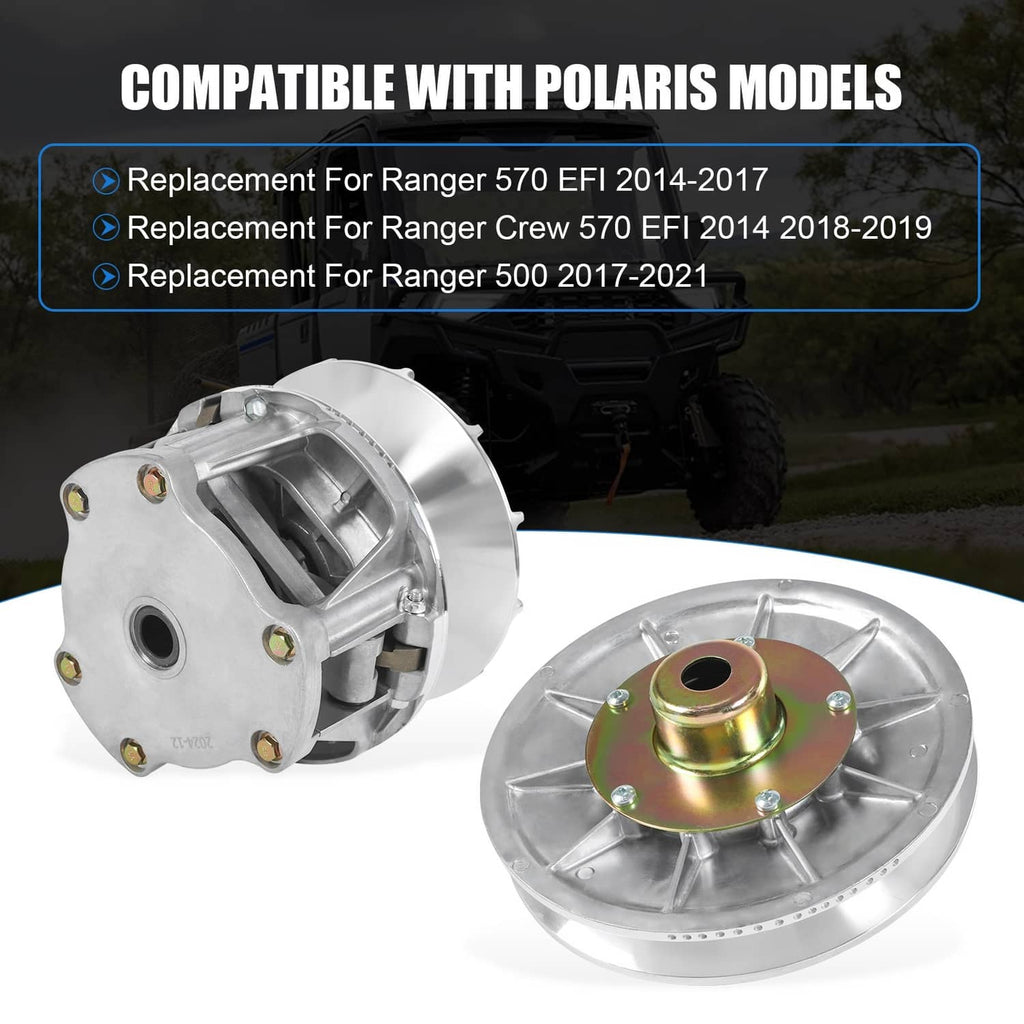 Pair of silver clutch assemblies with gold center hub and black rubber drive belt