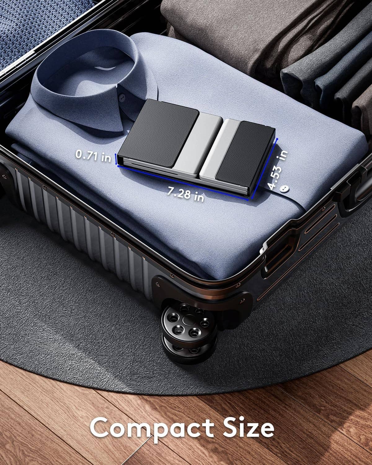 Foldable compact keyboard with dark keycaps in a travel-ready case