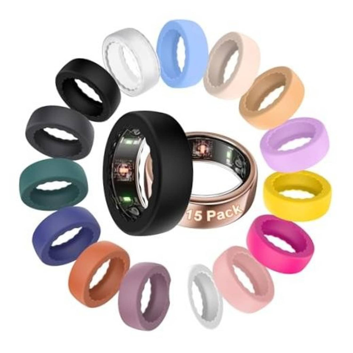 Ultra-thin silicone ring covers, 15-pack, assorted colors for Oura Gen 4/4 S rings