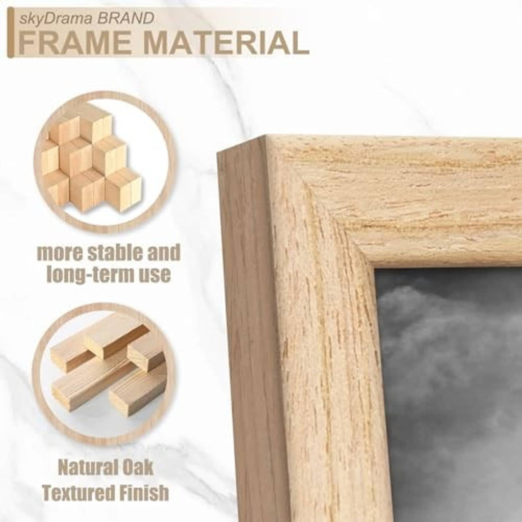Natural oak wood frame corner with visible grain texture