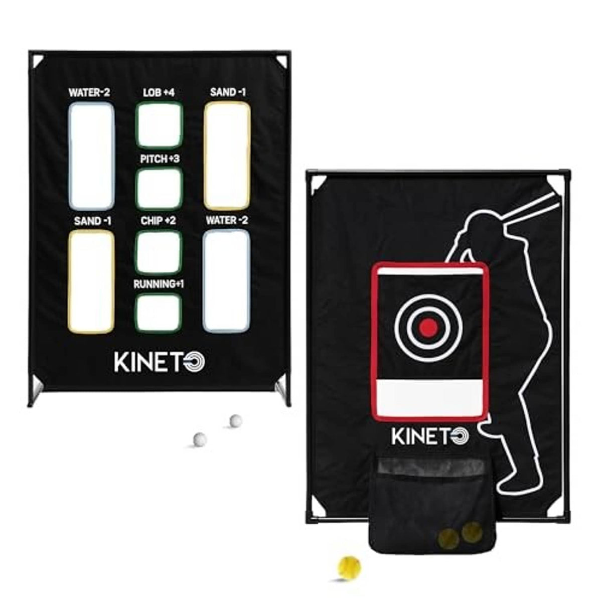 Kineto training target net set showing black scoring panel with red-and-white bullseye target