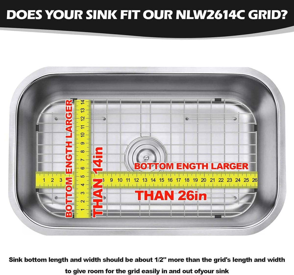 Stainless steel sink protector grid with circular drain opening and rectangular mesh