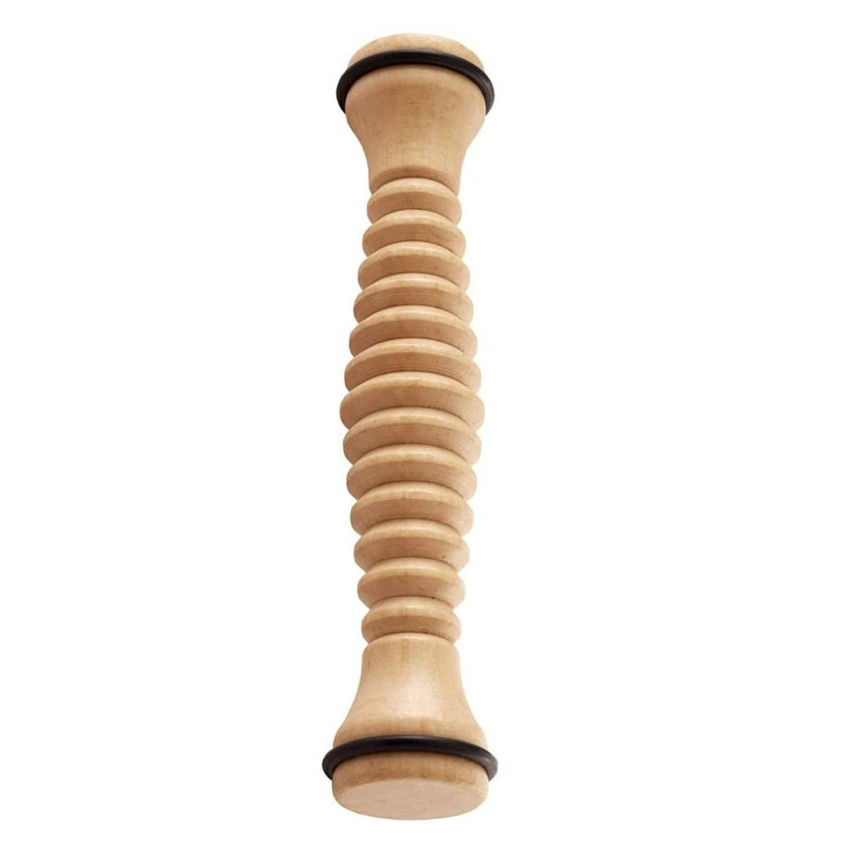 Light wood vertical foot massage roller with black end rings