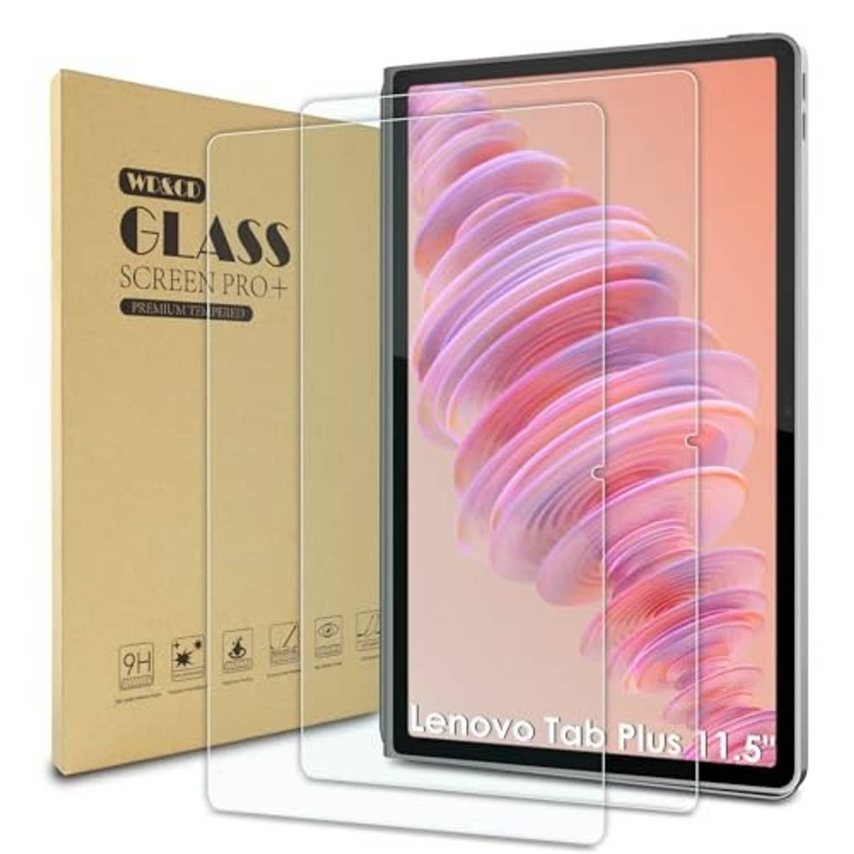 2-pack clear tempered glass screen protectors for tablet, shown with packaging