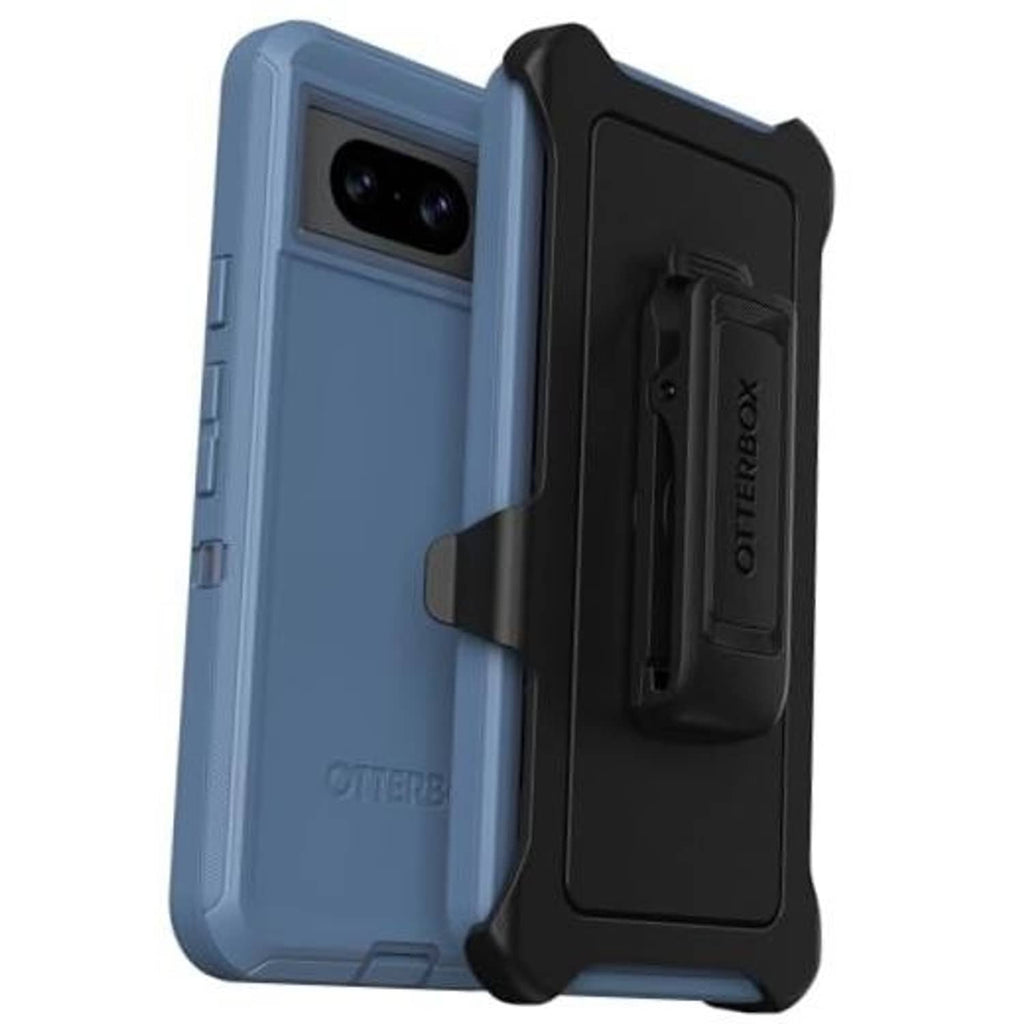 Blue rugged OtterBox case with black defender holster for Pixel 8