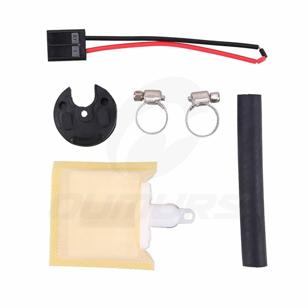 Fuel pump assembly kit with wiring harness, clamps, and mounting gasket
