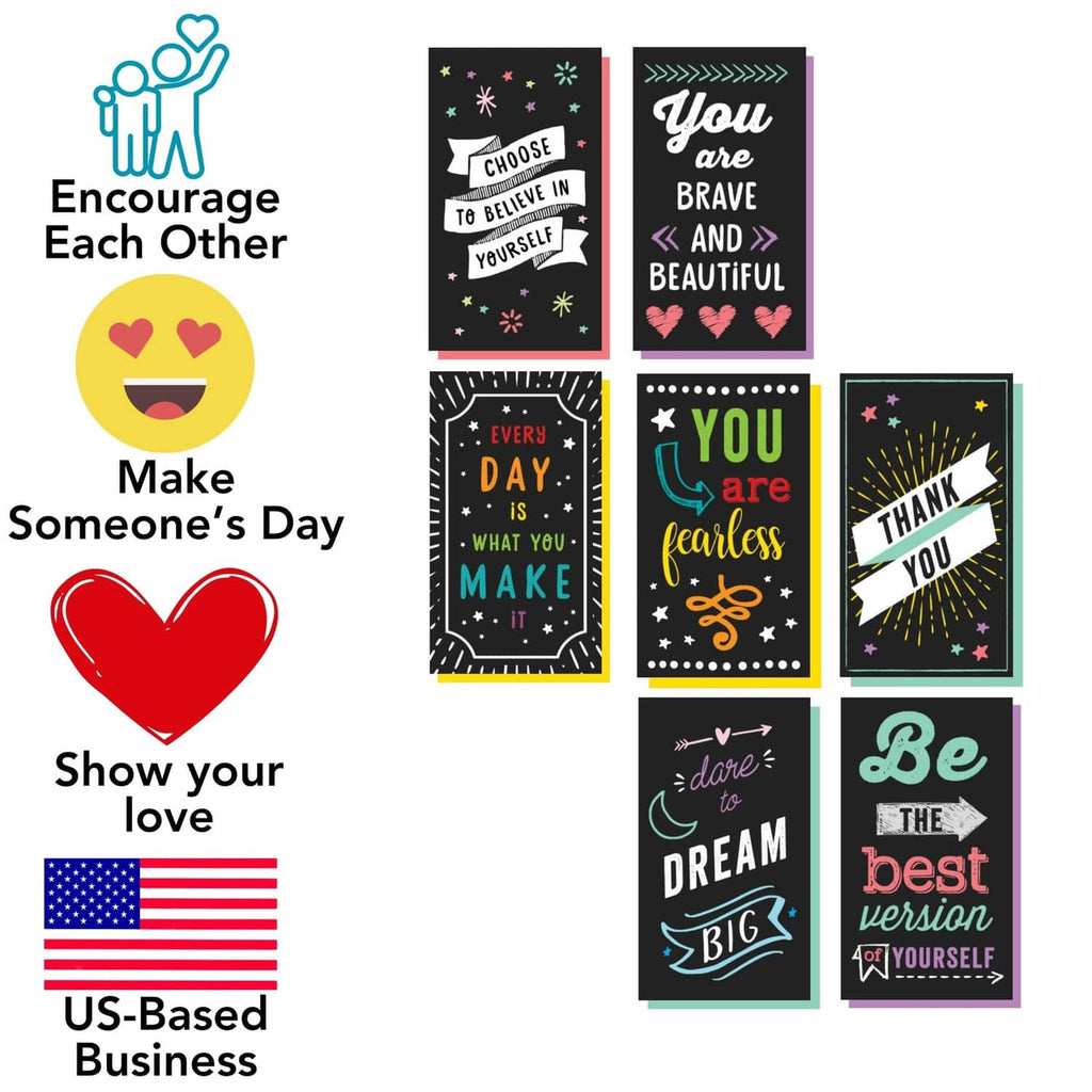 Mini motivational cards collage with heart icon and colorful inspirational sayings
