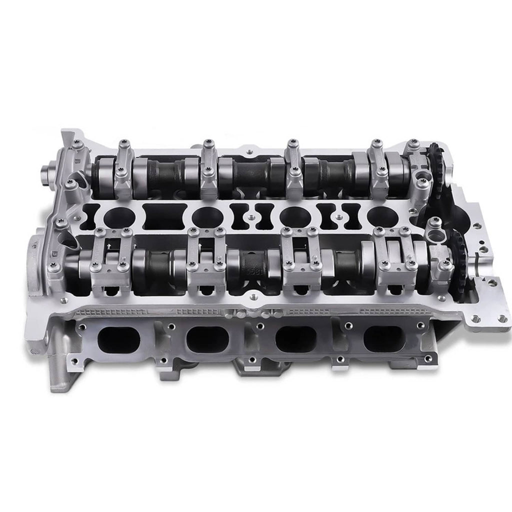 Cylinder head with rocker shaft assembly and row of cylinder openings, silver metal