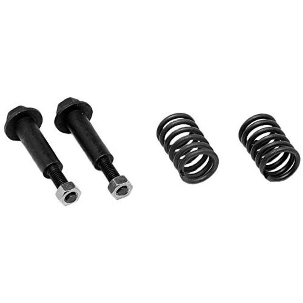 Exhaust bolt and coil spring hardware set: two black bolts and two springs