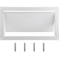 White perforated foundation flood vent with rectangular metal frame and mounting holes
