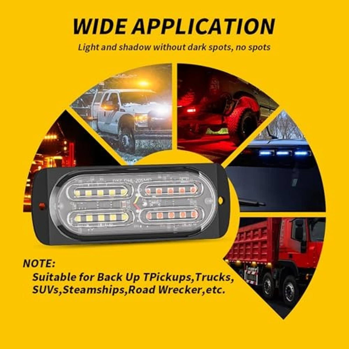 Oval LED strobe light bar with amber and white LED arrays in black rectangular body