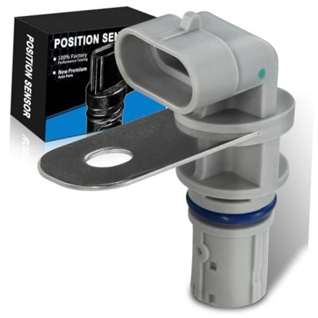 Gray crankshaft/cam position sensor with mounting bracket and blue seal