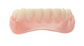 Cosmetic lower teeth with pink gum base and aligned white front teeth, medium fit.